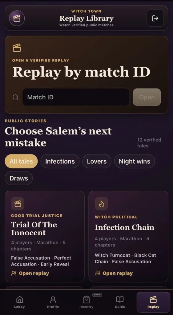 Replay Library with public match stories and filters